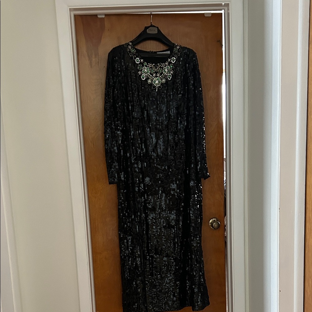 Mac Duggal Black Sequin Long Sleeve Dress